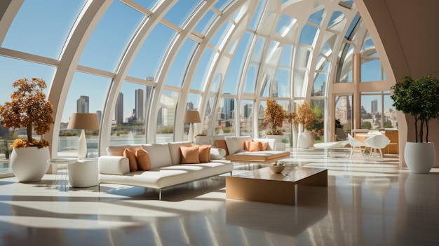 Moderno interior design di lusso per il soggiorno con vista sulla città