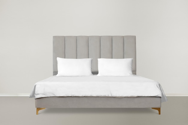 Moderno modello di letto grigio png con testata imbottita