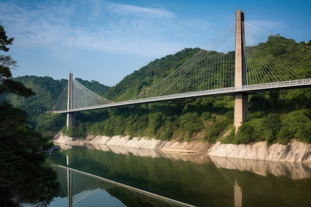 Moderno ponte sospeso in uno straordinario paesaggio generativo IA