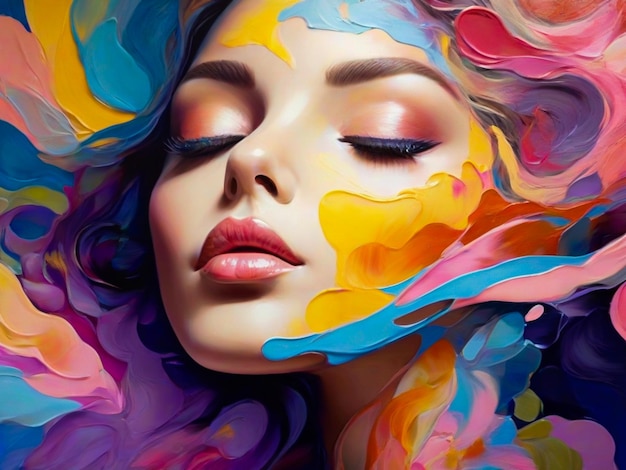 Moderno poster da parete di pittura astratta una donna chiude gli occhi stile pittura a olio