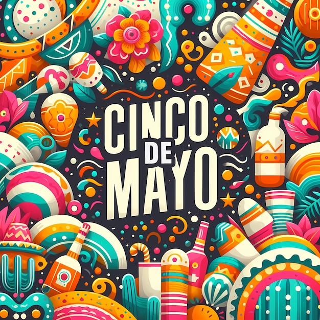 Moderno poster del Cinco de Mayo con illustrazioni colorate