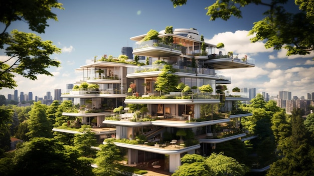 moderno quartiere residenziale con tetto verde e balcone