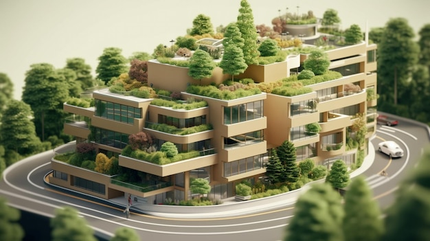 moderno quartiere residenziale con tetto verde e balcone