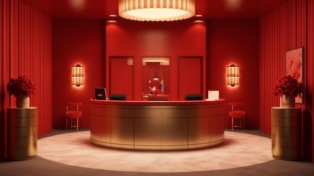 Moderno rosso vintage hotel reception room interior design AI Generato arte