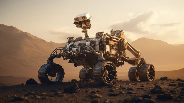 Moderno rover che esplora la superficie di Marte