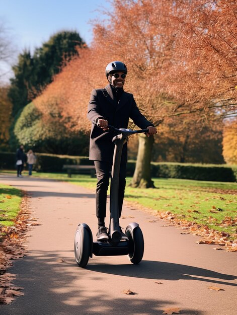 Moderno Segway che scivola attraverso un parco urbano generato dall'AI