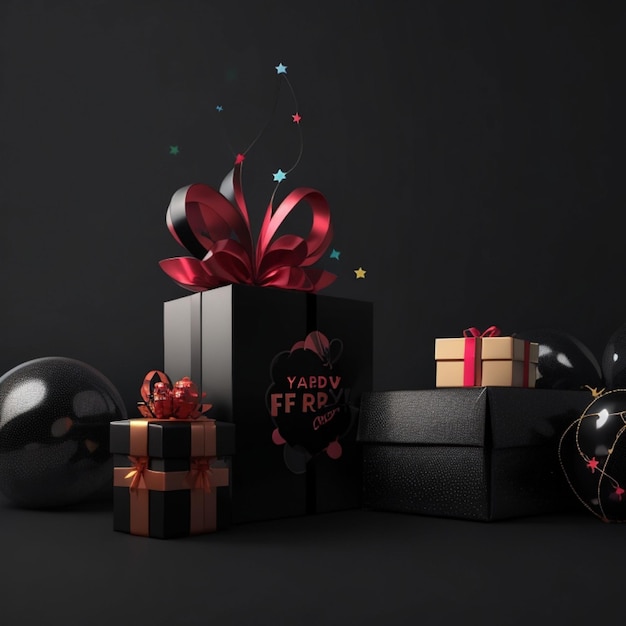 Moderno sfondo del venerdì nero con regali e palloncini vendita banner design Generative Ai