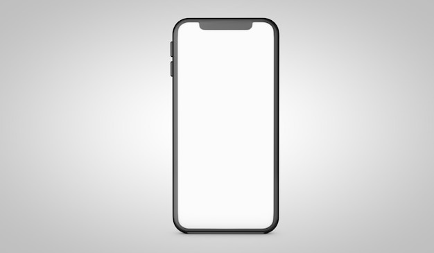 Moderno smartphone senza cornice 3D mock up con schermo bianco vuoto Rendering 3D