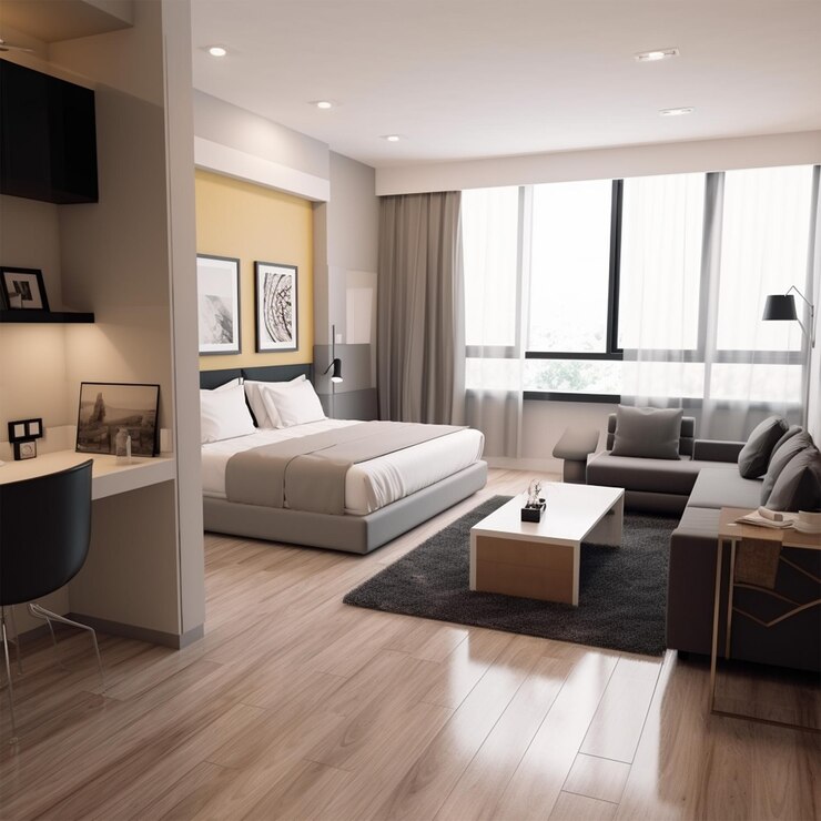 Moderno studio con camera da letto e soggiorno