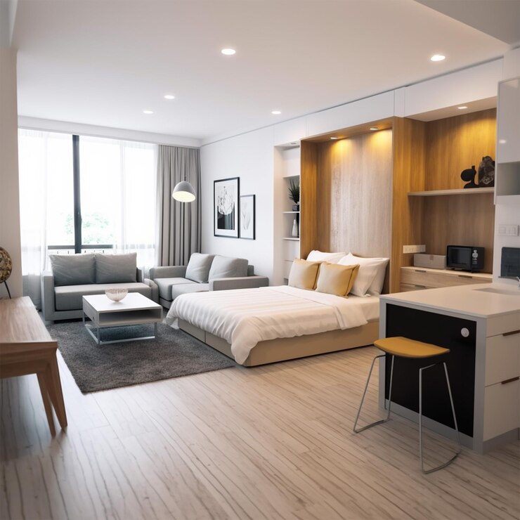 Moderno studio con camera da letto e soggiorno