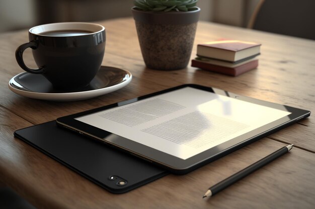 Moderno tablet ultrasottile sul tavolo correlato alla tecnologia portatile I tablet sono dispositivi elettronici mobili