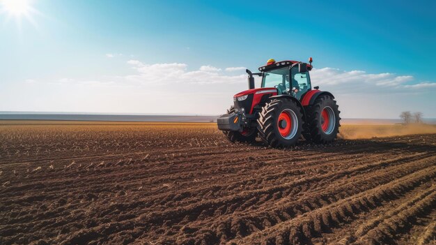 Moderno trattore che aria il campo agricolo