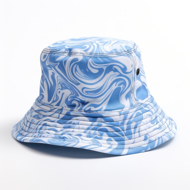 Modico cappello a secchio in blu su bianco isolato