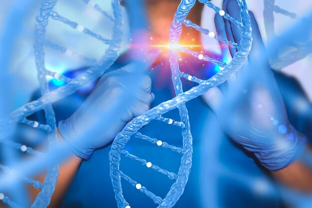 Modifica genica Terapia genica Modifica del genoma Manipolazione del DNA Modifica del DNA Mano guantata che tiene una pinza