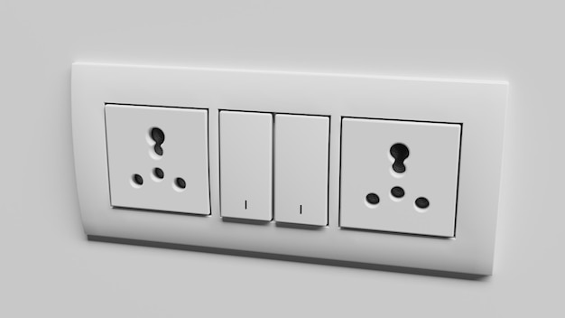 Modular switchboard presa elettrica intercambiabile su una parete bianca render 3d