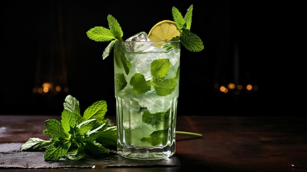 Mojito con menta fresca in un bicchiere