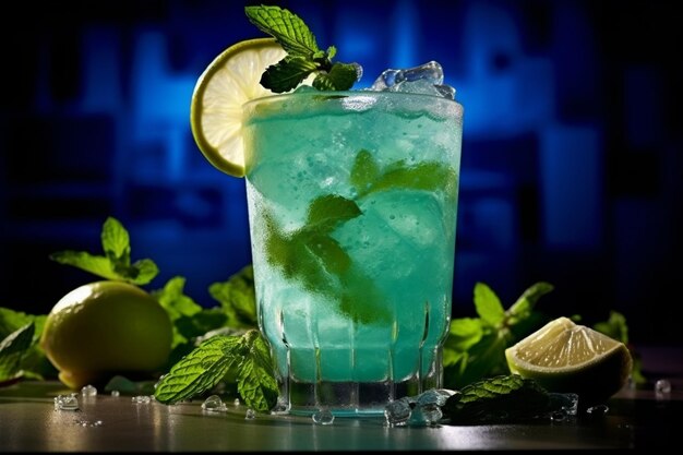 Mojito di menta tropicale bevanda blu esotica e rinfrescante