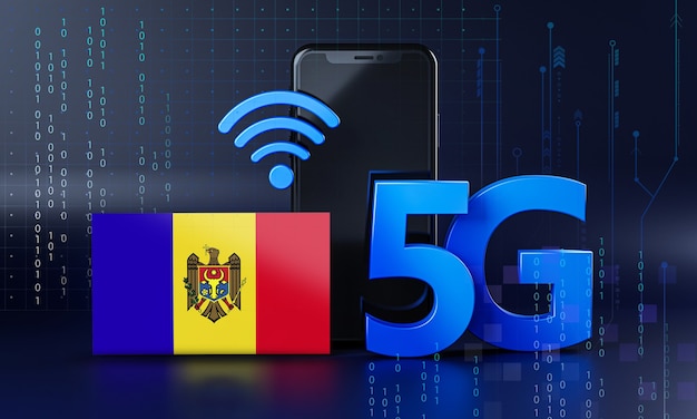 Moldova pronta per il concetto di connessione 5G. Sfondo di tecnologia Smartphone rendering 3D