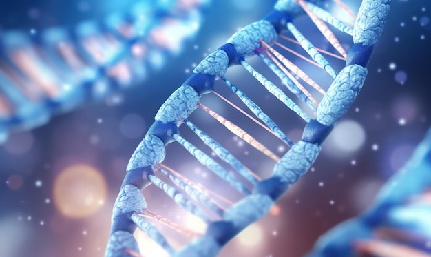 Molecola di DNA nei toni del blu di Generative AI