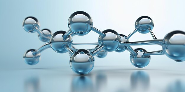 Molecole di vetro 3D o atomi su sfondo chiaro