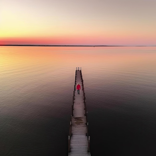 Molo di legno sul mare all'alba