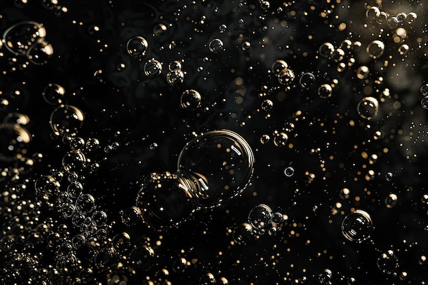 Molte bolle nell'olio scuro