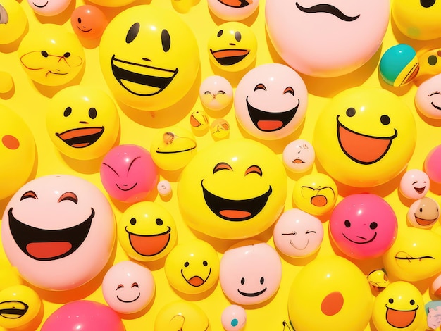 Molte facce sorridenti su uno sfondo giallo
