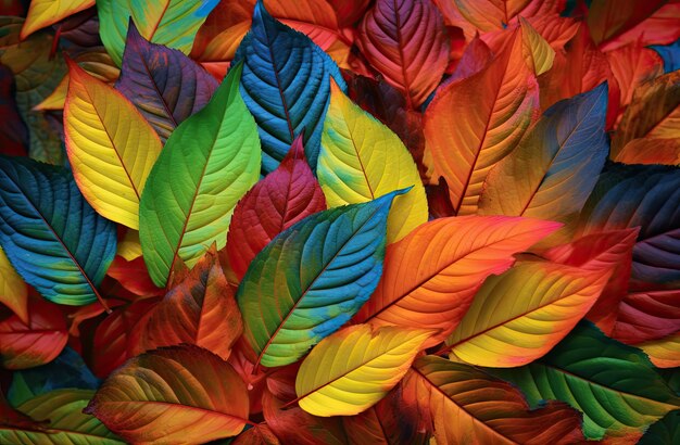 Molte foglie colorate nello stile dei toni naturalistici IA generativa