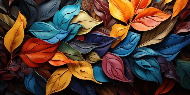 Molte foglie colorate nello stile dei toni naturalistici
