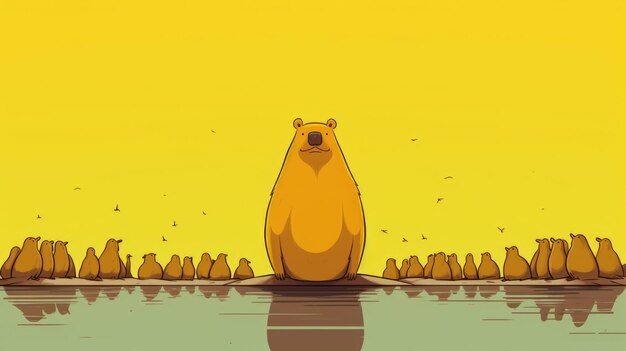 Molte illustrazioni minimaliste con capybaras in colore giallo