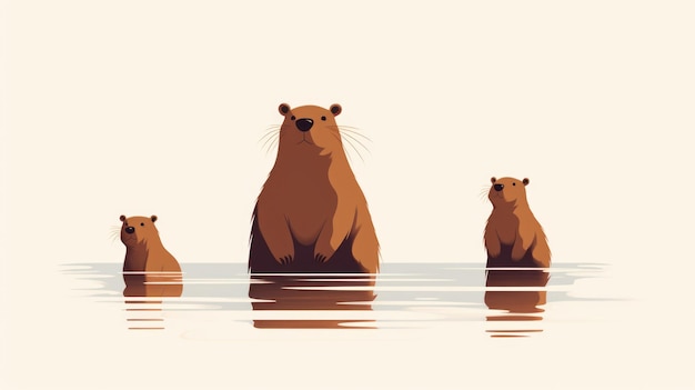 Molte illustrazioni minimaliste con capybaras nel colore del legno di rosa