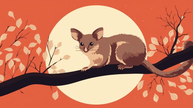 Molte illustrazioni minimaliste con opossum nel colore Rust