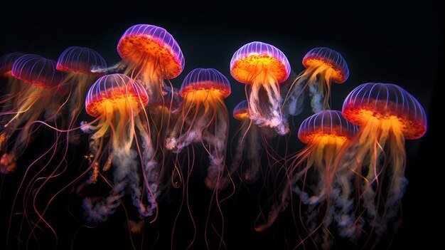 Molte piccole meduse Aurelia aurita in mare Illustration AI GenerativexA