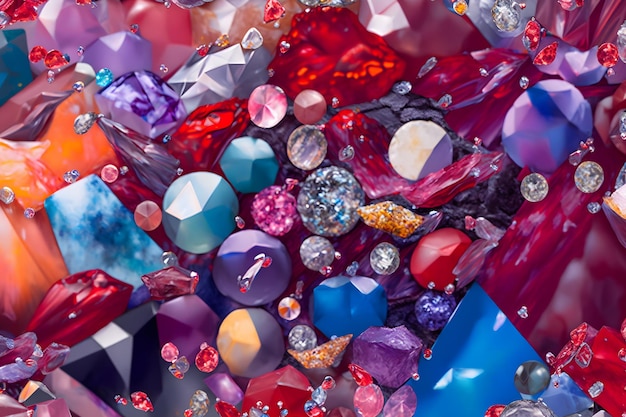 Molte piccole pietre di rubino e diamante sfondo di lusso Rete neurale AI generata