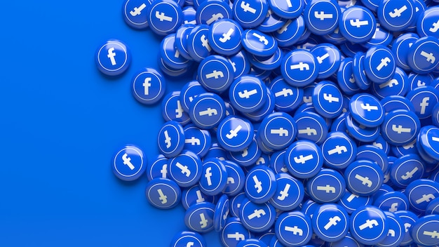 Molte pillole lucide di facebook 3d sopra un blu