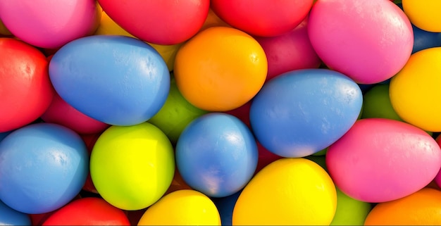 Molte uova di Pasqua colorate per Pasqua su un mucchio - Rendering 3D