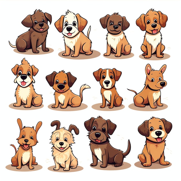 molti cani carini clip art acquerello vettoriale minimo sfondo bianco