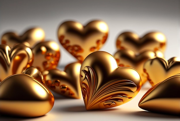 Molti cuori d'oro sullo sfondo Valentine39s Day card Generative AI