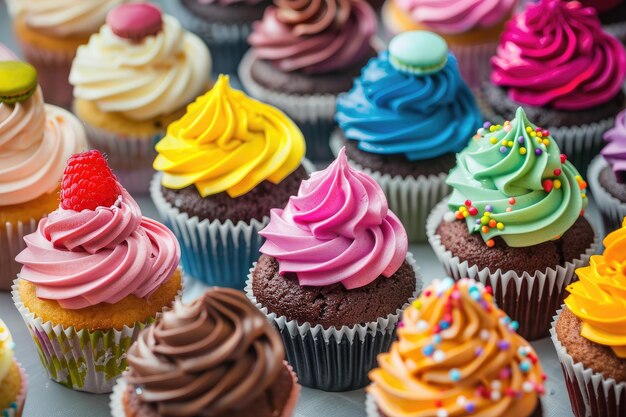 Molti deliziosi cupcake di diversi colori