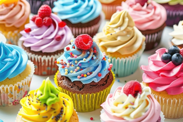 Molti deliziosi cupcake di diversi colori