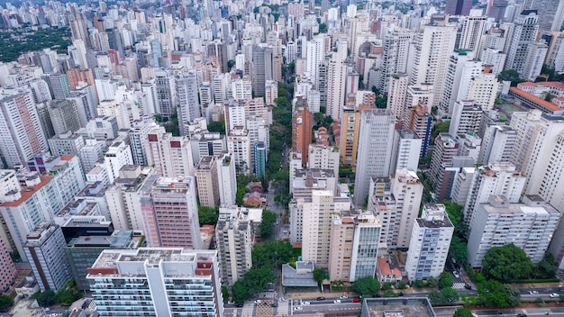 Molti edifici nel quartiere Jardins di San Paolo del Brasile Edifici residenziali e commerciali Veduta aerea
