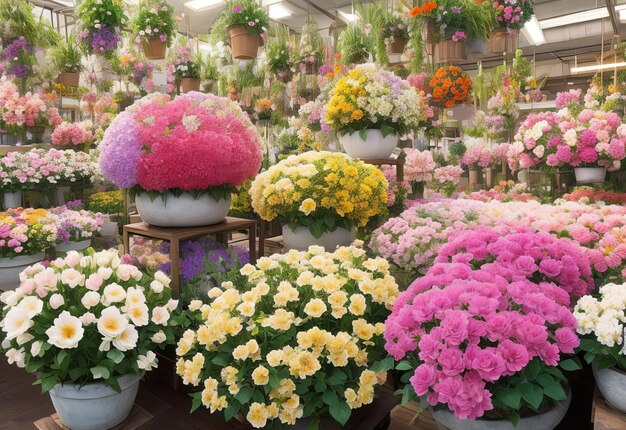 Molti fiori diversi nel negozio di fiori all'aperto