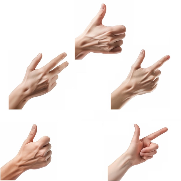 Molti gesti delle mani femminili caucasiche isolati sullo sfondo bianco di più immagini