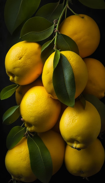 Molti limoni gialli raccolgono la trama del fondo del primo piano