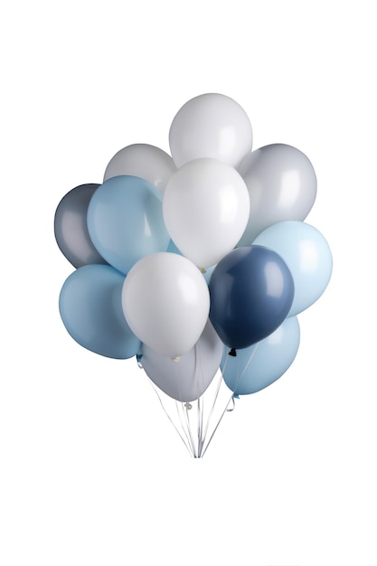 Molti palloncini blu isolati su sfondo bianco ai generativa