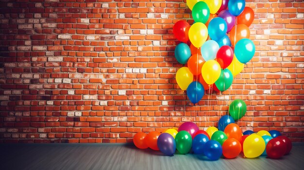 Molti palloncini colorati decorano la parete come sfondo