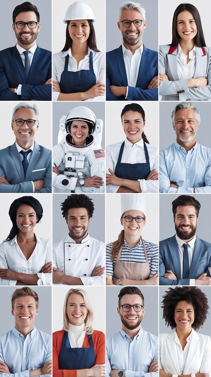 Foto molti schermi modificati diversi gruppi di professionisti che sorridono