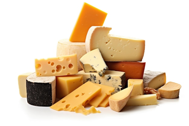 molti tipi di formaggio isolati su sfondo bianco