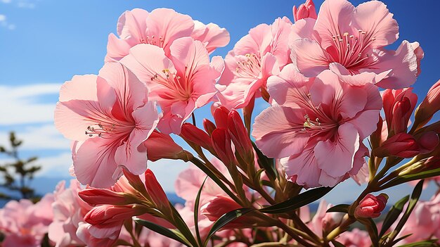 Molto Bellissimi Fiori Di Oleandro Cielo Luminoso Vista Dettagliata