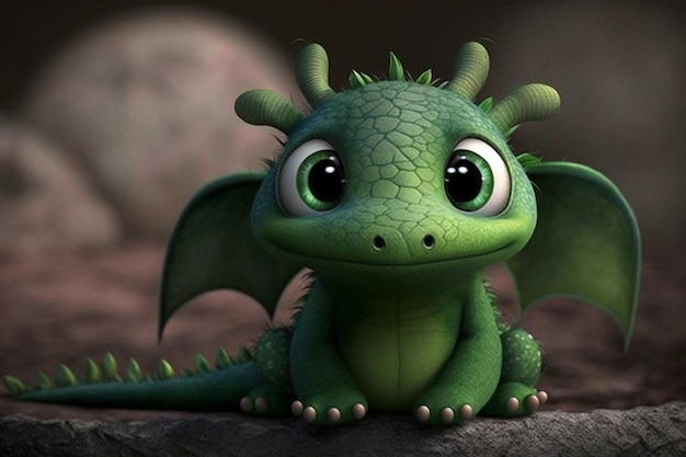 Molto carino piccolo bambino drago verde concetto di opere d'arte CG illustrazione generativa AI